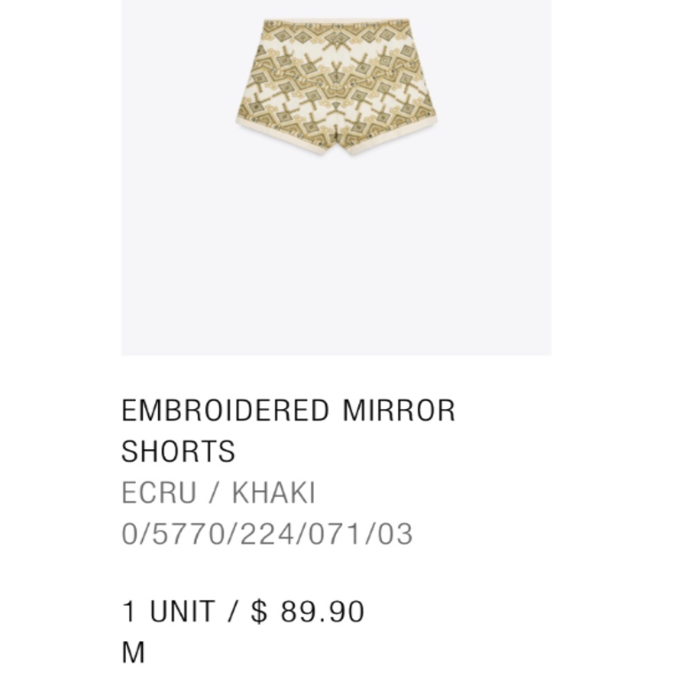 Zara embroidered mirror shorts- NWT